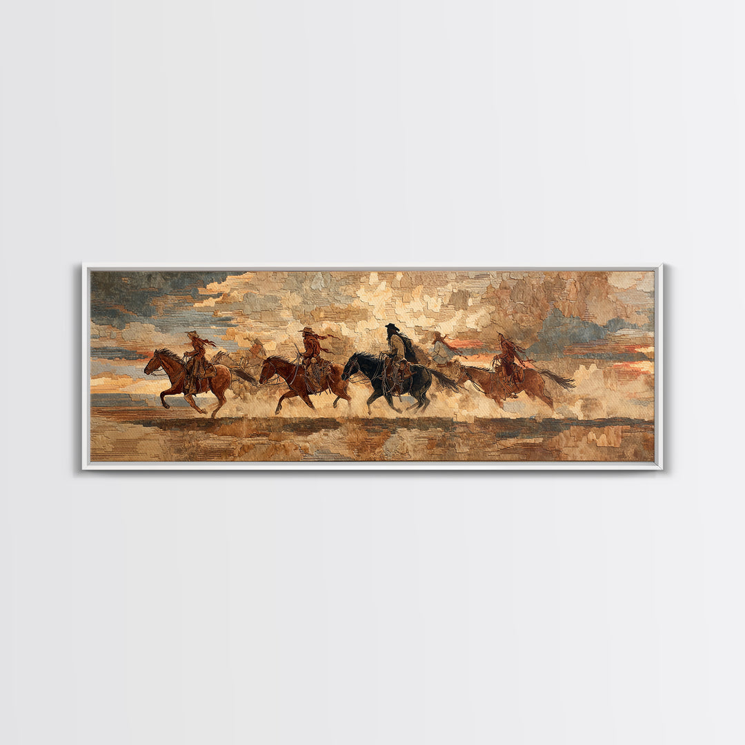 Southwestern Blanket Pattern Framed Canvas Print, Western Art, Trendy Wall Art, Southwestern Decor, Fine Art, Frontier, WES-3x1-9