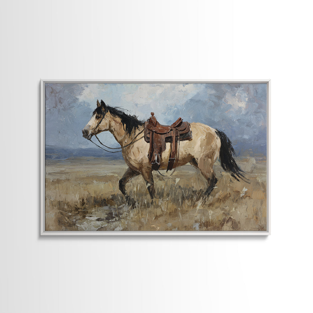 Buckskin Horse in Golden Prairie Light Canvas Print, Western Art, Modern Decor, Southwestern Decor, Fine Art, Frontier, WES-3x2-11