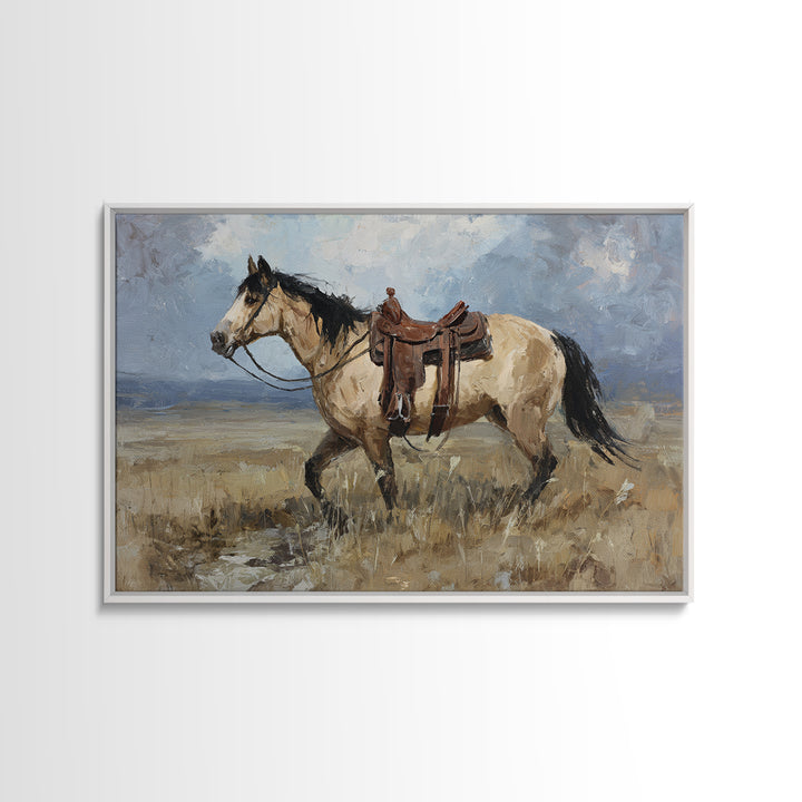 Buckskin Horse in Golden Prairie Light Canvas Print, Western Art, Modern Decor, Southwestern Decor, Fine Art, Frontier, WES-3x2-11