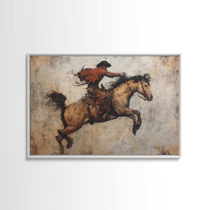 Rodeo Rider Mid Motion Canvas Print, Western Art, Desert Art, Southwestern Decor, Oil Painting, Frontier, Minimalist Decor, WES-3x2-61