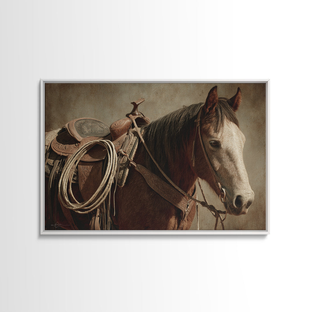 Western Saddle and Rope on Weathered Wood Canvas Print, Western Art, Downloadable Art, Southwestern Decor, Fine Art, Frontier, WES-3x2-62