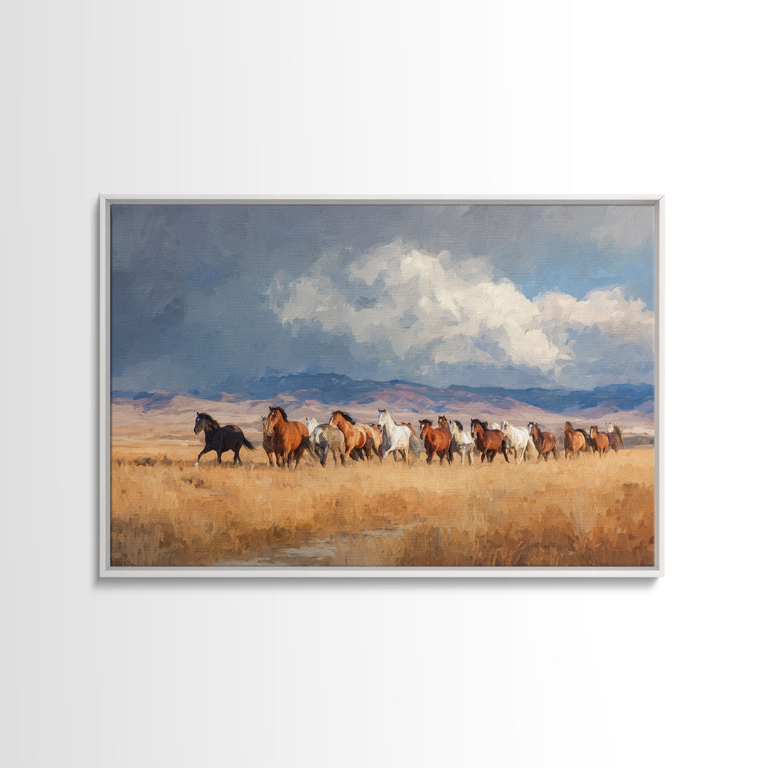 Wild Mustang Herd Framed Canvas Print, Western Art, Western Wall Decor, Southwestern Decor, Fine Art, Frontier, WES-3x2-78
