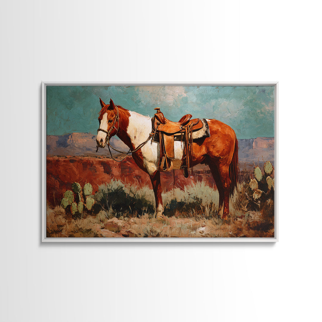 Cactus and Red Rock Canyon Landscape Framed Canvas Print, Western Art, Fine Art Print, Southwestern Decor, Fine Art, Frontier, WES-3x2-81