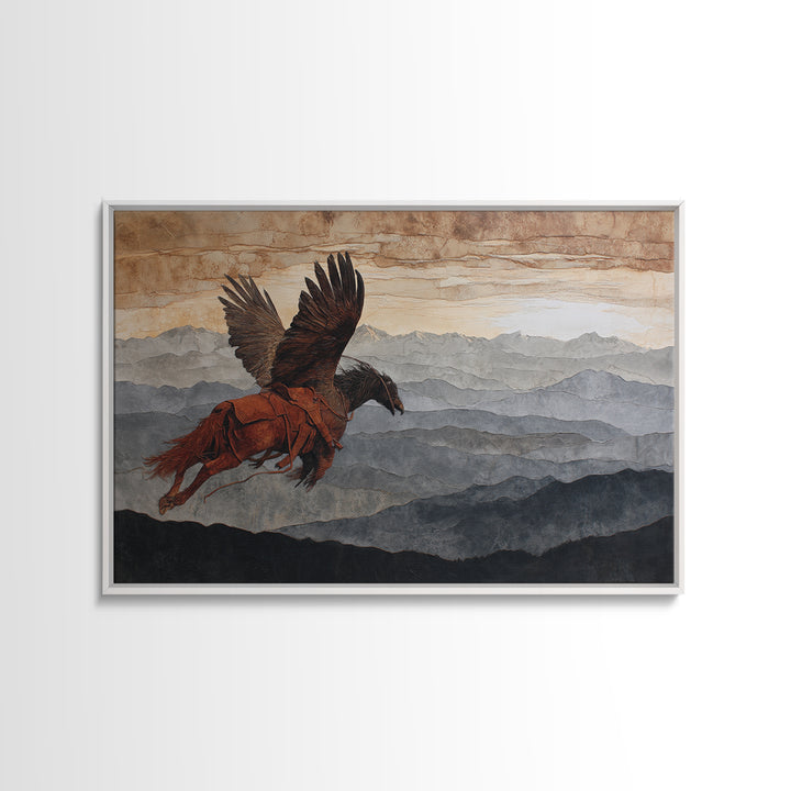 Eagle Flying Above Mountain Ridge Canvas Print, Western Art, Boho Decor, Southwestern Decor, Fine Art, Frontier, Art Print, WES-3x2-89