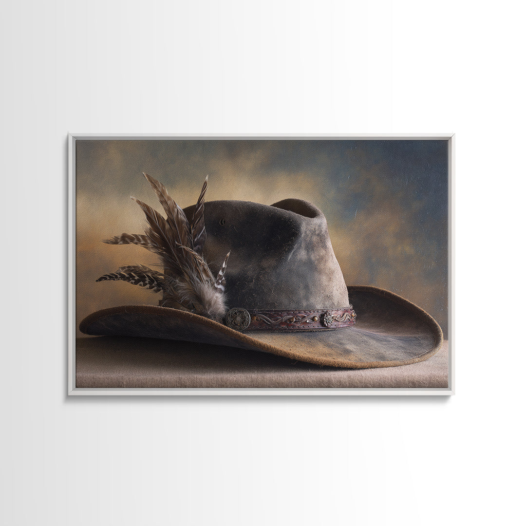 Cowboy Hat with Feathers and Beads Canvas Print, Western Art, Western Print, Southwestern Decor, Fine Art, Frontier, WES-3x2-98