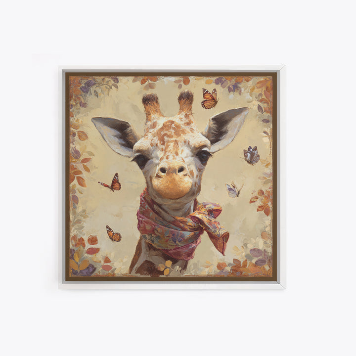 Giraffe with Scarf and Butterflies Canvas Print, Whimsical Art, Nursery Wall Decor, Living Room Decor, Fine Art, Wonder, WHI-1x1-10