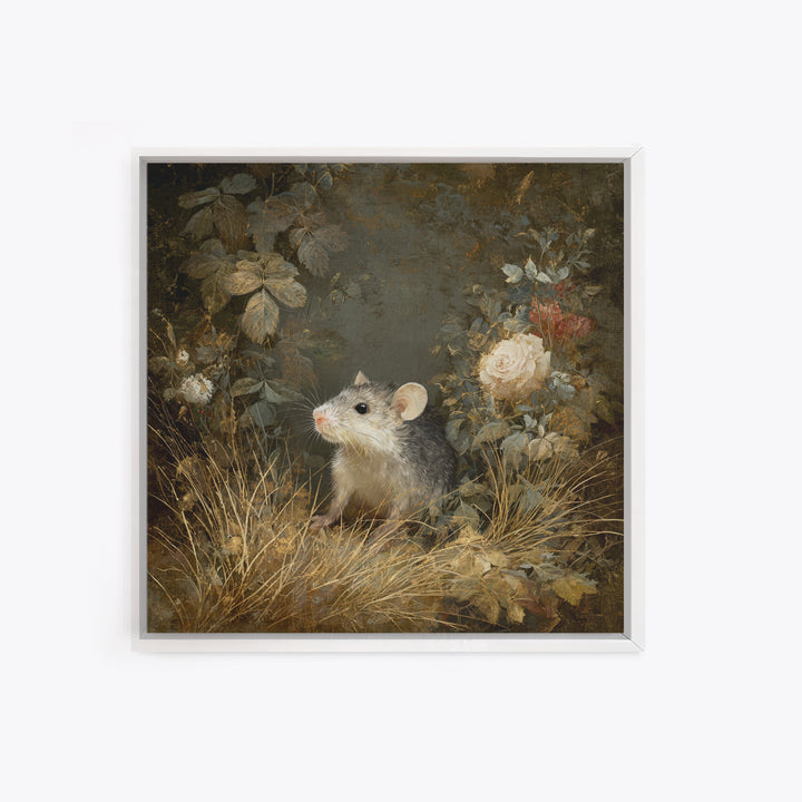 Mouse Ballerina in a Rose Garden Framed Canvas Print, Whimsical Art, Digital Print, Living Room Decor, Watercolor Art, Wonder, WHI-1x1-11