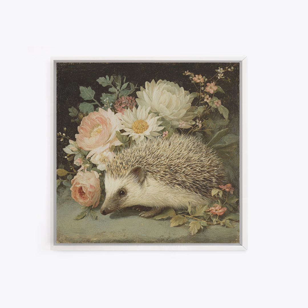Hedgehog Carrying Wildflowers Canvas Print, Whimsical Art, Whimsical, Living Room Decor, Watercolor Art, Wonder, Nursery Art, WHI-1x1-15