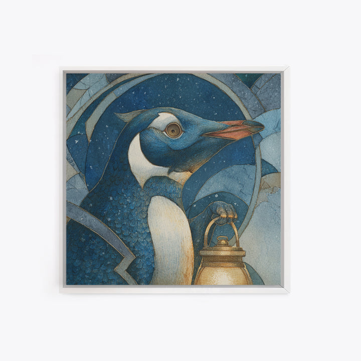 Penguin Holding a Lantern Canvas Print, Whimsical Art, Gallery Decor, Living Room Decor, Fine Art, Wonder, Wall Art, Home Decor, WHI-1x1-17