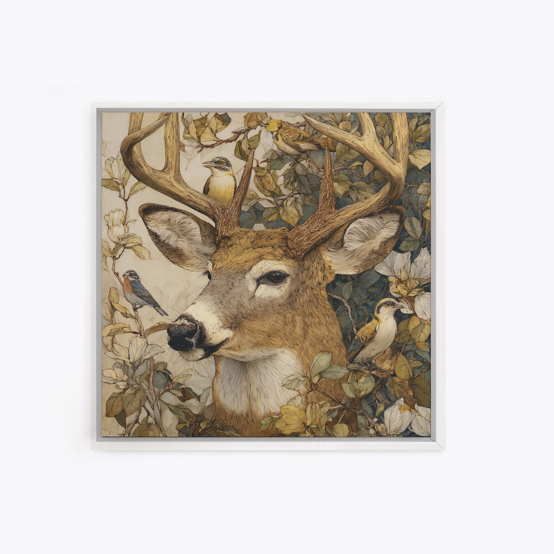 Deer with Antlers Full of Birds Canvas Print, Whimsical Art, Printable Art, Living Room Decor, Watercolor Art, Wonder, WHI-1x1-19