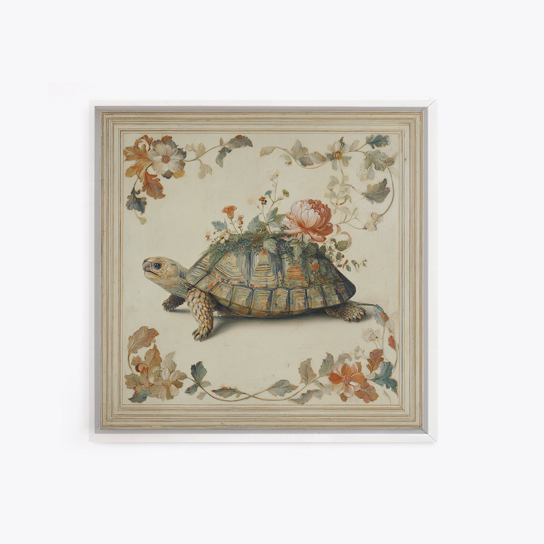 Turtle with Garden Growing on Shell Canvas Print, Whimsical Art, Dopamine Decor, Living Room Decor, Fine Art, Wonder, WHI-1x1-22