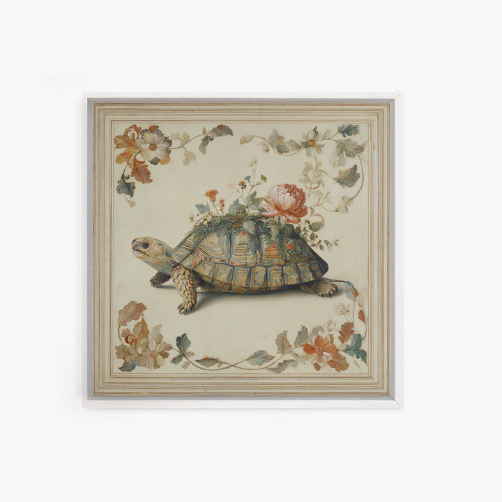 Turtle with Garden Growing on Shell Canvas Print, Whimsical Art, Dopamine Decor, Living Room Decor, Fine Art, Wonder, WHI-1x1-22