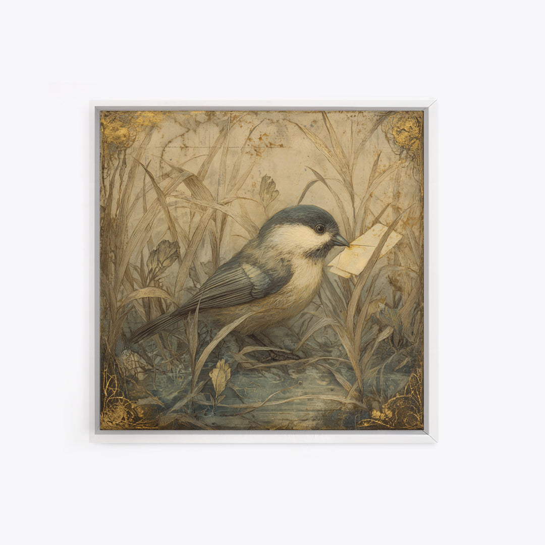 Bird Delivering a Tiny Love Letter Canvas Print, Whimsical Art, Nursery Wall Art, Living Room Decor, Fine Art, Wonder, WHI-1x1-23