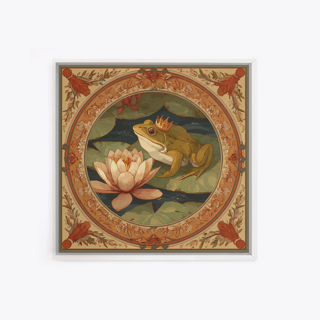 Frog Prince on a Lily Pad Framed Canvas Print, Whimsical Art, Gallery Decor, Living Room Decor, Fine Art, Wonder, Wall Art, WHI-1x1-32
