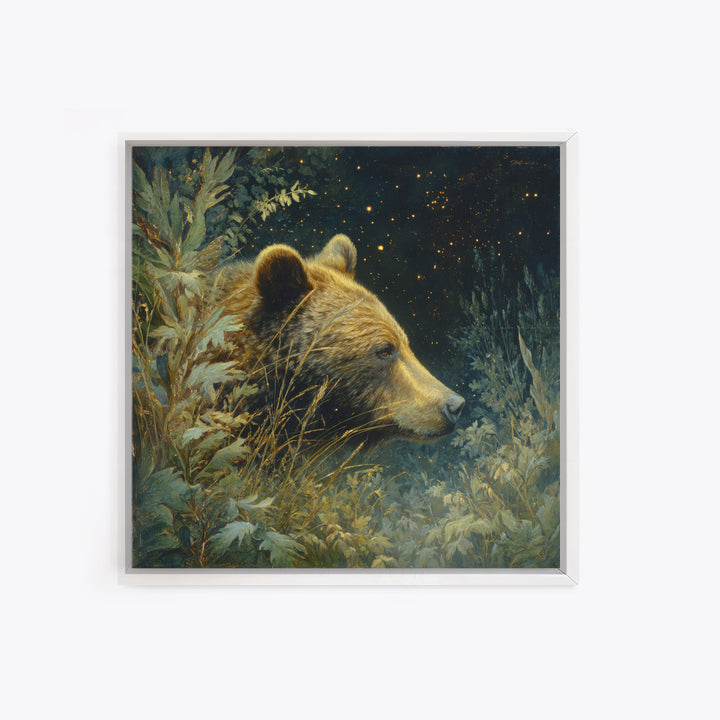 Bear Painting Stars Onto the Night Sky Framed Canvas Print, Whimsical Art, Living Room Decor, Abstract Art, Wonder, WHI-1x1-33