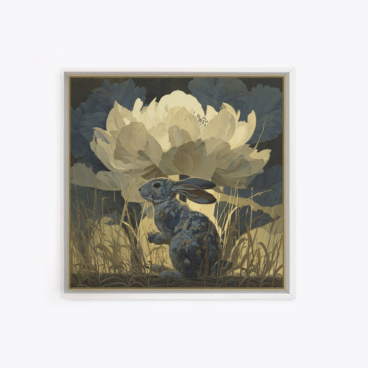 Rabbit Reading Beneath a Giant Flower Canvas Print, Whimsical Art, Fine Art Print, Living Room Decor, Watercolor Art, Wonder, WHI-1x1-5