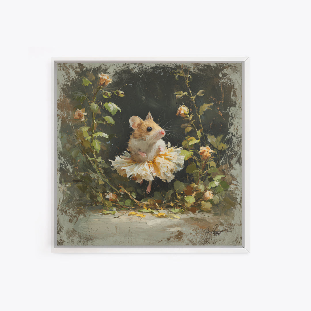 Mouse Ballerina in a Rose Garden Canvas Print, Whimsical Art, Gallery Decor, Living Room Decor, Fine Art, Wonder, Wall Art, WHI-1x1-59