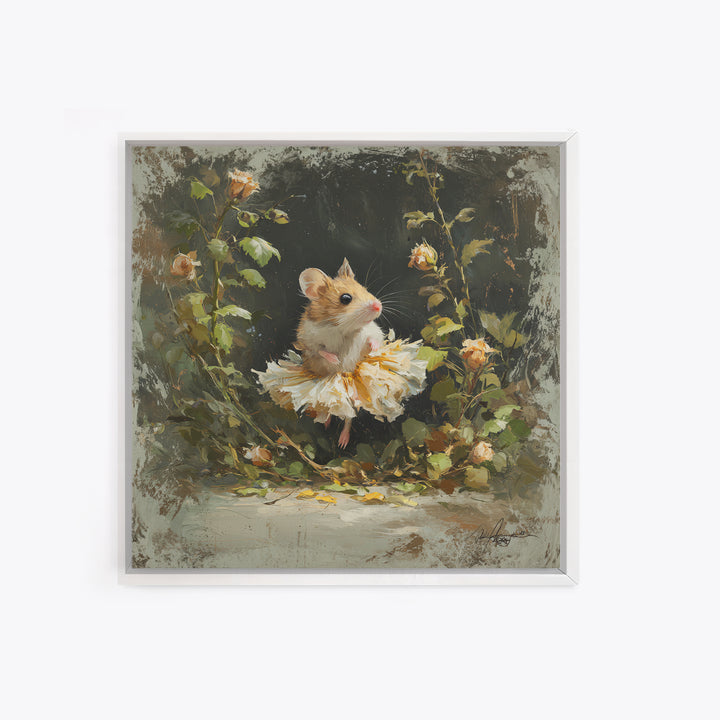 Mouse Ballerina in a Rose Garden Canvas Print, Whimsical Art, Gallery Decor, Living Room Decor, Fine Art, Wonder, Wall Art, WHI-1x1-59