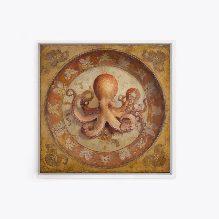 Octopus Conductor with Tiny Instruments Framed Canvas Print, Whimsical Art, Bird Art, Living Room Decor, Abstract Art, Wonder, WHI-1x1-66