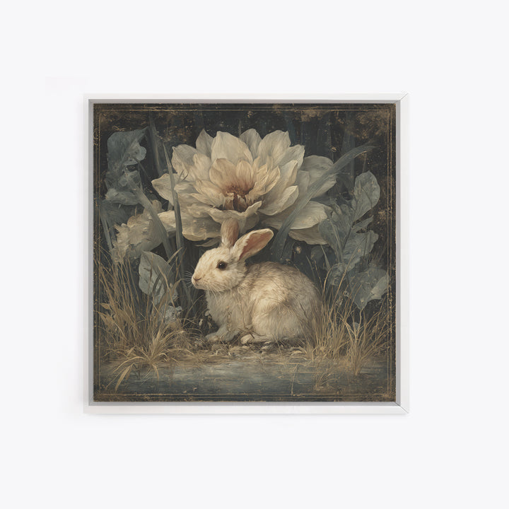 Rabbit Reading Beneath a Giant Flower Canvas Print, Whimsical Art, Wall Decor, Living Room Decor, Wonder, Printable Art, WHI-1x1-77