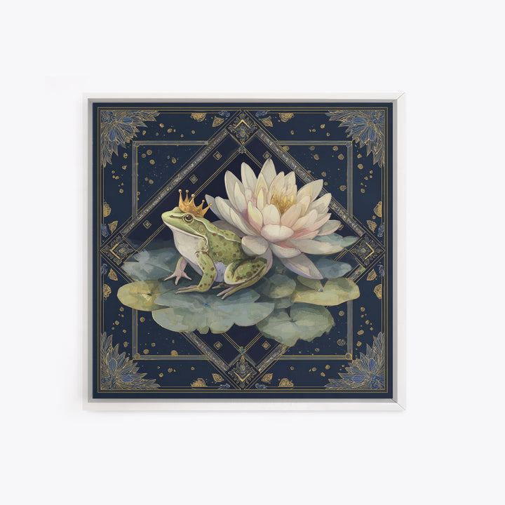 Frog Prince on a Lily Pad Framed Canvas Print, Whimsical Art, Fine Art Print, Living Room Decor, Fine Art, Wonder, Prints, WHI-1x1-80