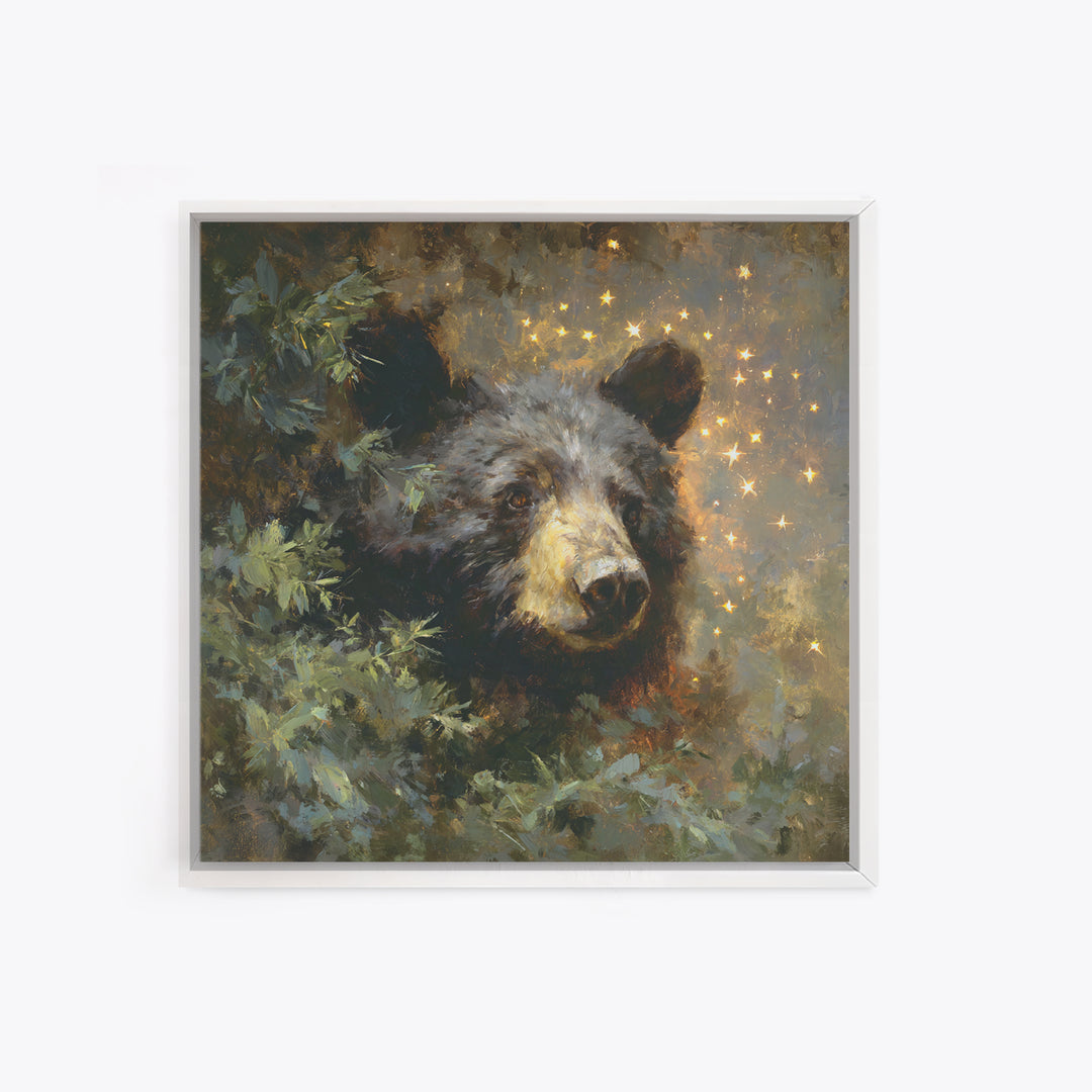 Bear Painting Stars Onto the Night Sky Canvas Print, Whimsical Art, Prints, Living Room Decor, Fine Art, Wonder, Printable Art, WHI-1x1-81