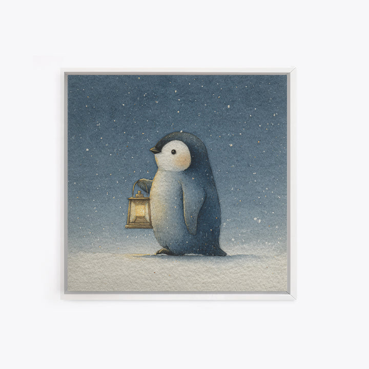 Penguin Holding a Lantern Canvas Print, Whimsical Art, Contemporary Art, Living Room Decor, Fine Art, Wonder, Art Nouveau, WHI-1x1-89
