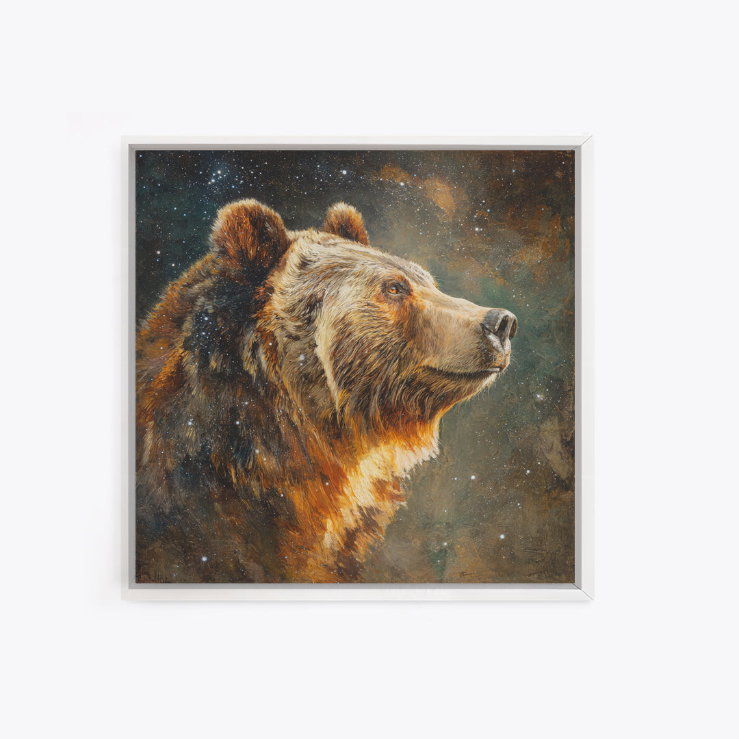Bear Painting Stars Onto the Night Sky Canvas Print, Whimsical Art, Statement Artwork, Living Room Decor, Fine Art, Wonder, WHI-1x1-9