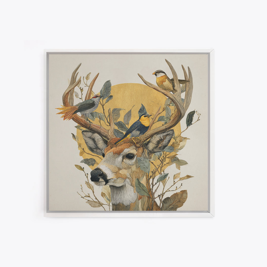 Deer with Antlers Full of Birds Canvas Print, Whimsical Art, Room Decor, Living Room Decor, Fine Art, Wonder, Oil Painting, WHI-1x1-91