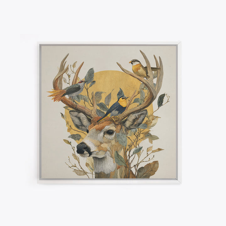 Deer with Antlers Full of Birds Canvas Print, Whimsical Art, Room Decor, Living Room Decor, Fine Art, Wonder, Oil Painting, WHI-1x1-91