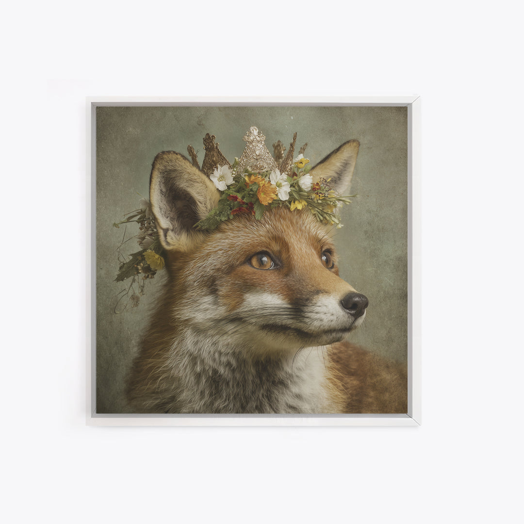 Fox Wearing a Tiny Crown Canvas Print, Whimsical Art, Printable Wall Art, Living Room Decor, Wonder, Abstract Wall Art, WHI-1x1-97