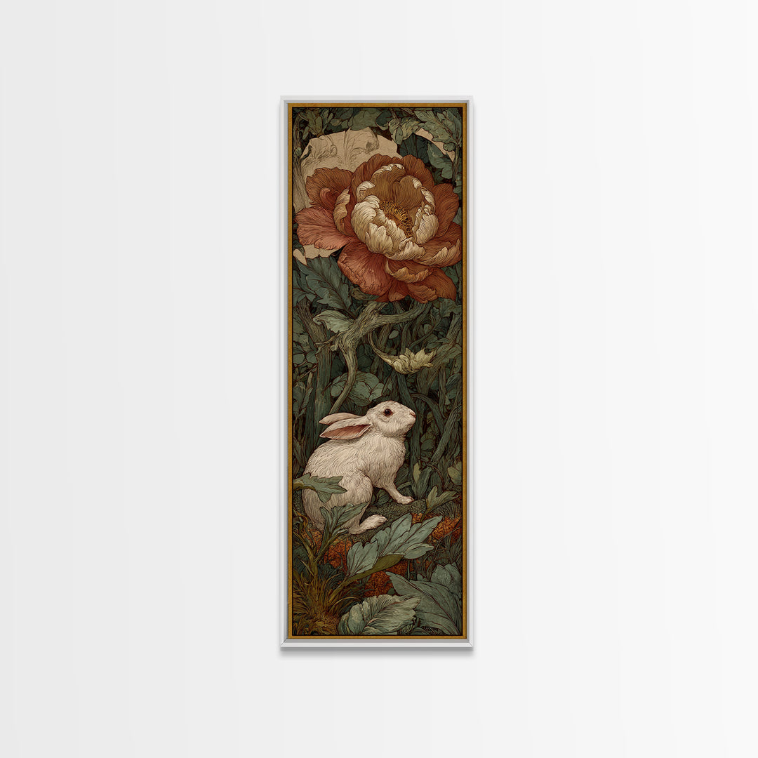 Rabbit Reading Beneath a Giant Flower Canvas Print, Whimsical Art, Wall Decor, Living Room Decor, Wonder, Printable Art, WHI-1x3-17