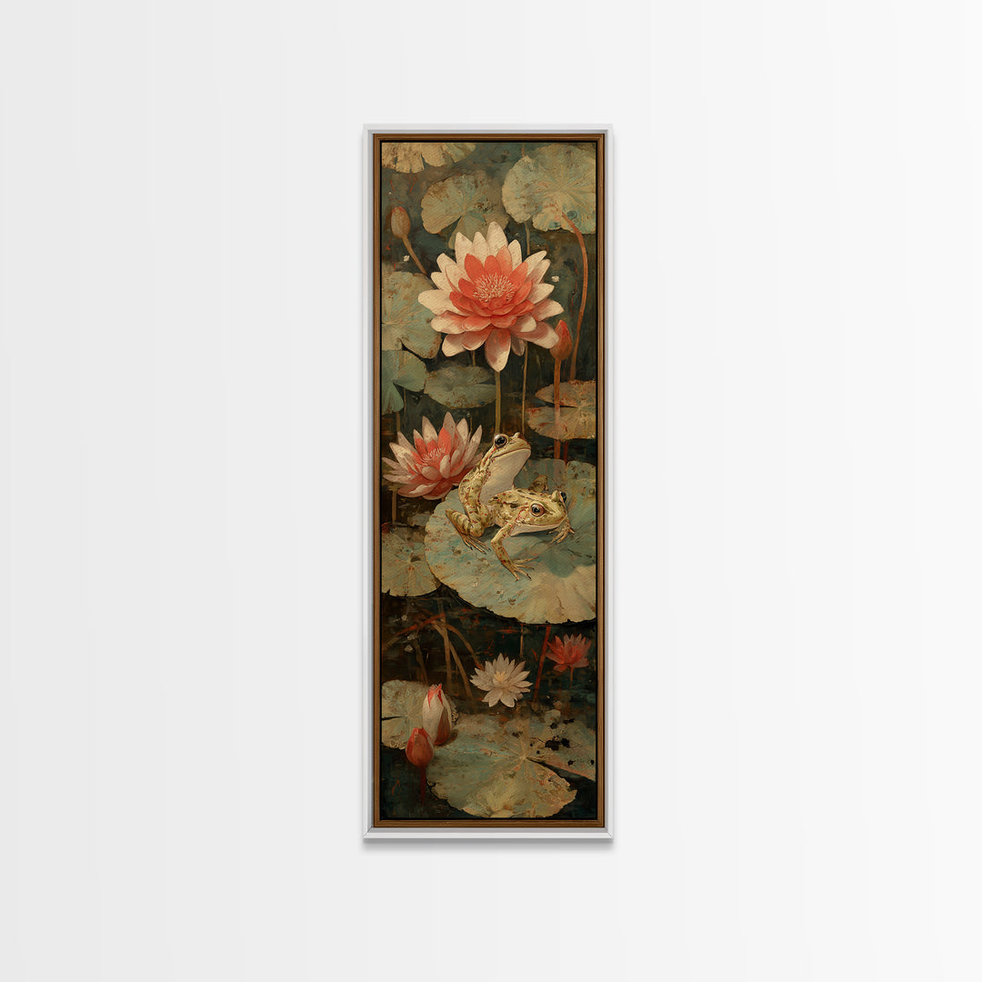 Frog Prince on a Lily Pad Framed Canvas Print, Whimsical Art, Wall Decor, Living Room Decor, Fine Art, Wonder, Printable Art, WHI-1x3-20