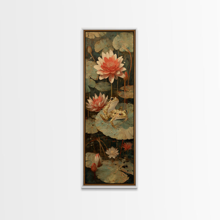 Frog Prince on a Lily Pad Framed Canvas Print, Whimsical Art, Wall Decor, Living Room Decor, Fine Art, Wonder, Printable Art, WHI-1x3-20