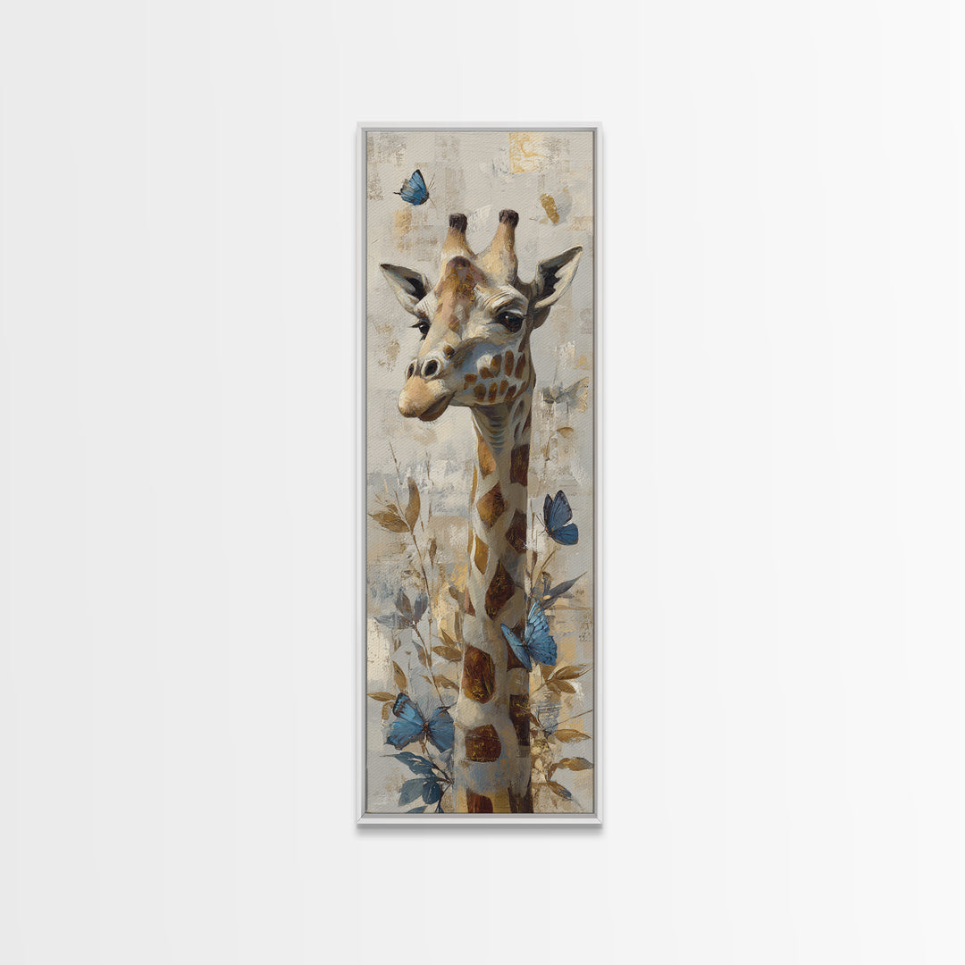 Giraffe with Scarf and Butterflies Canvas Print, Whimsical Art, Nursery Art, Living Room Decor, Fine Art, Wonder, WHI-1x3-22