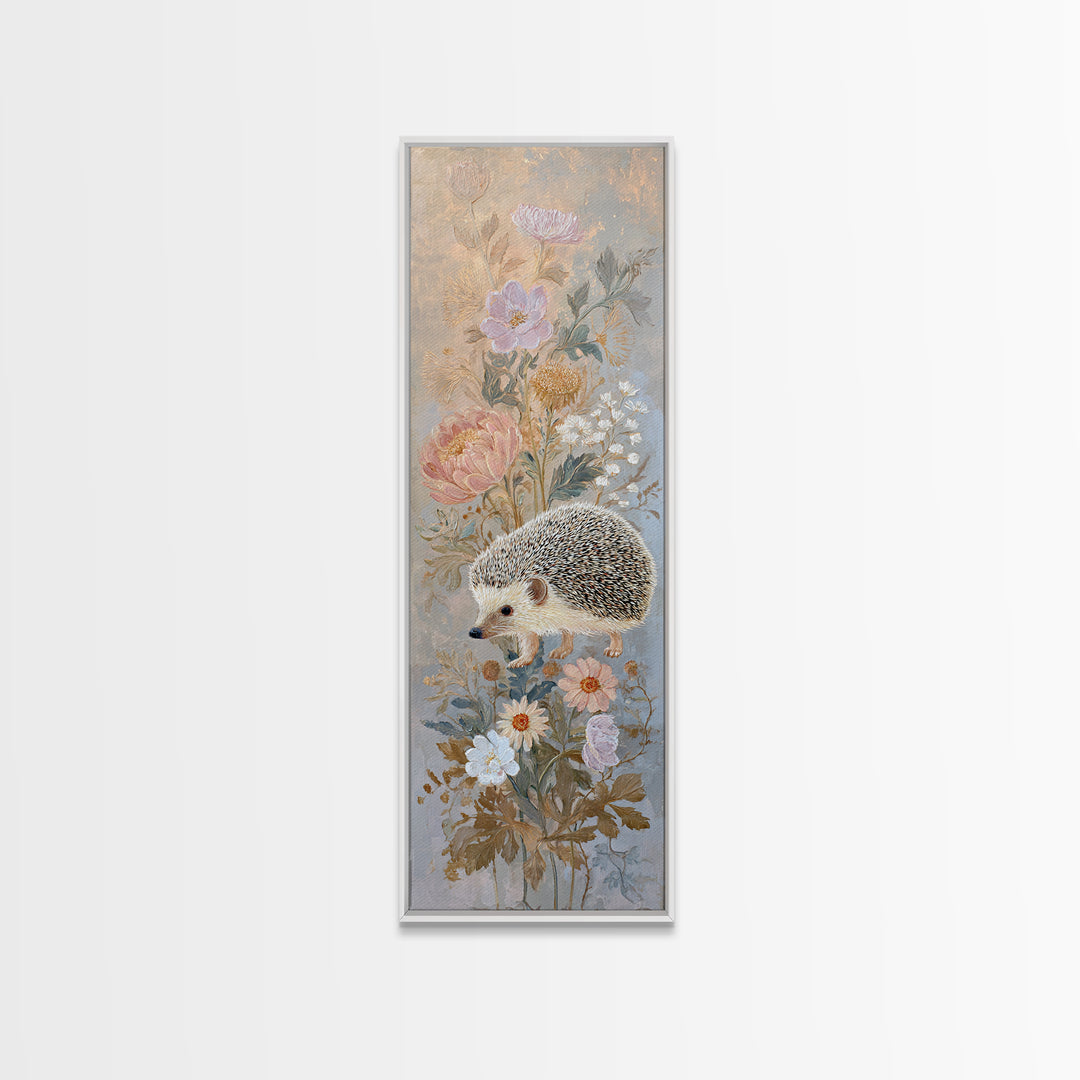 Hedgehog Carrying Wildflowers Canvas Print, Whimsical Art, Whimsical, Living Room Decor, Watercolor Art, Wonder, Nursery Art, WHI-1x3-27
