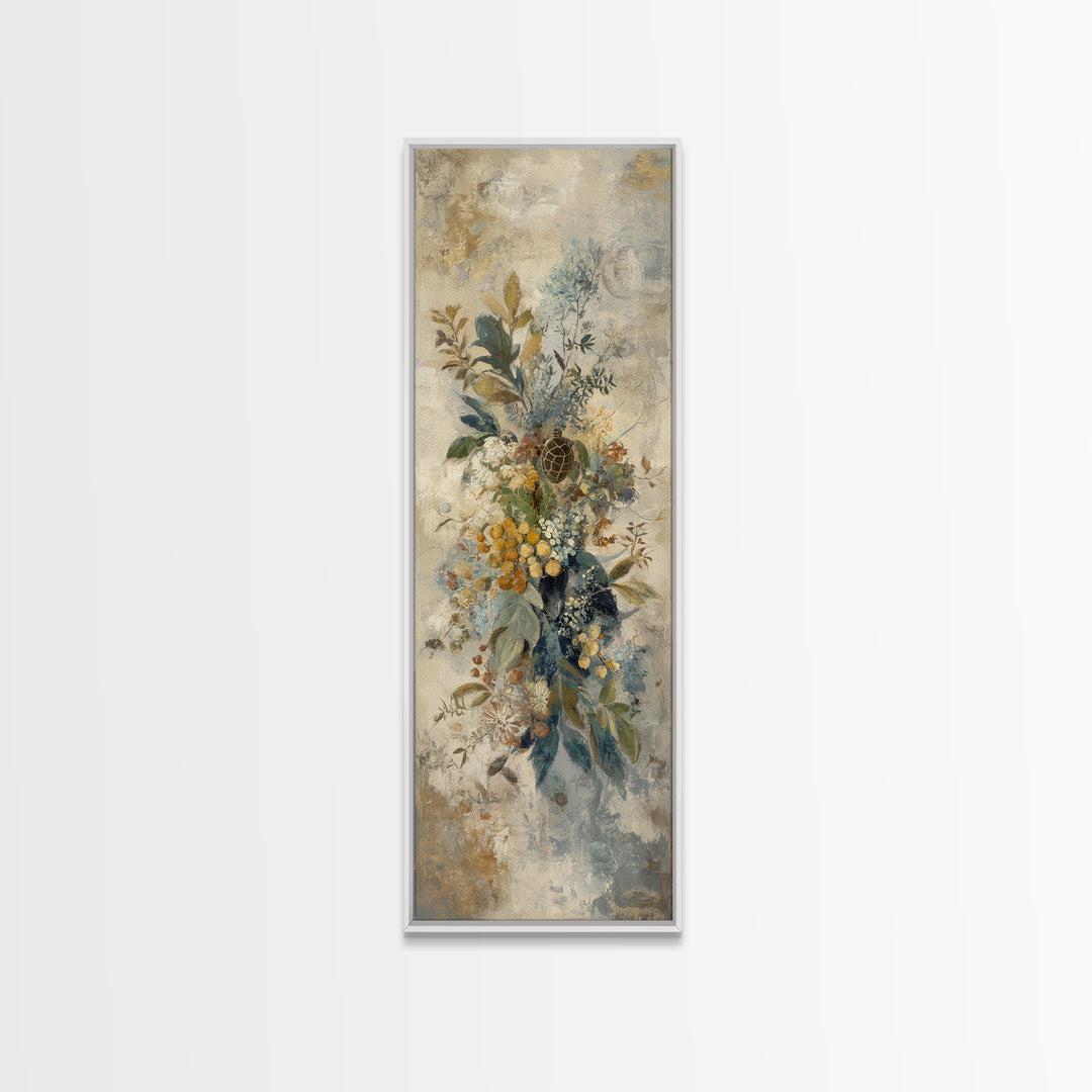 Turtle with Garden Growing on Shell Framed Canvas Print, Whimsical Art, Watercolor Art, Living Room Decor, Fine Art, Wonder, WHI-1x3-34