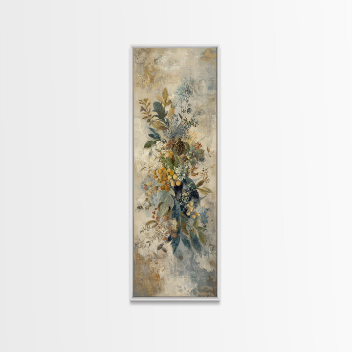Turtle with Garden Growing on Shell Framed Canvas Print, Whimsical Art, Watercolor Art, Living Room Decor, Fine Art, Wonder, WHI-1x3-34