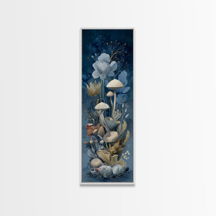 Teacup Garden with Tiny Mushrooms Canvas Print, Whimsical Art, Framed Wall Art, Living Room Decor, Oil Painting, Wonder, WHI-1x3-40