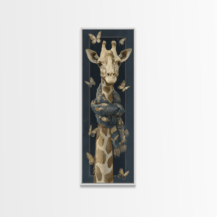 Giraffe with Scarf and Butterflies Framed Canvas Print, Whimsical Art, Modern Decor, Living Room Decor, Fine Art, Wonder, WHI-1x3-46