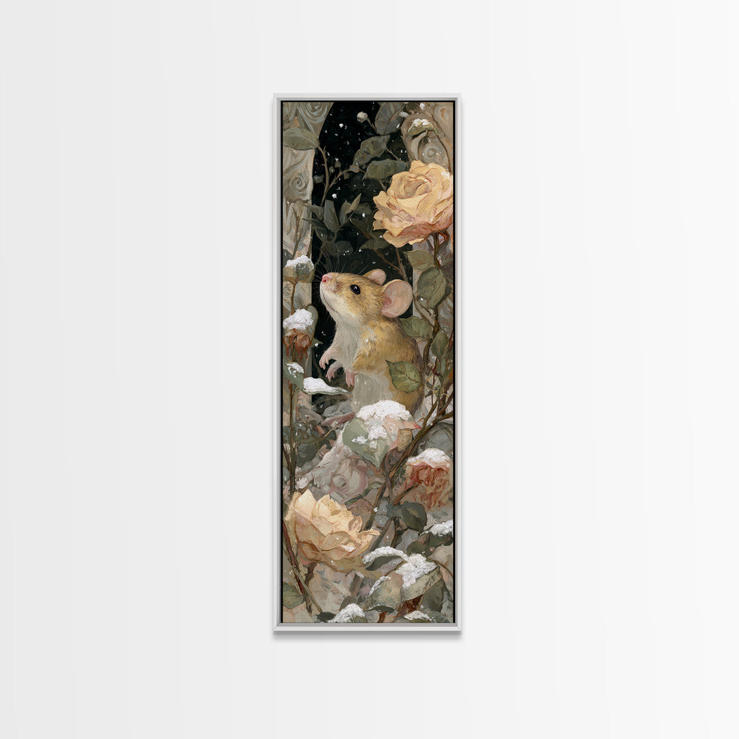 Mouse Ballerina in a Rose Garden Framed Canvas Print, Whimsical Art, Abstract Wall Art, Living Room Decor, Watercolor Art, WHI-1x3-47