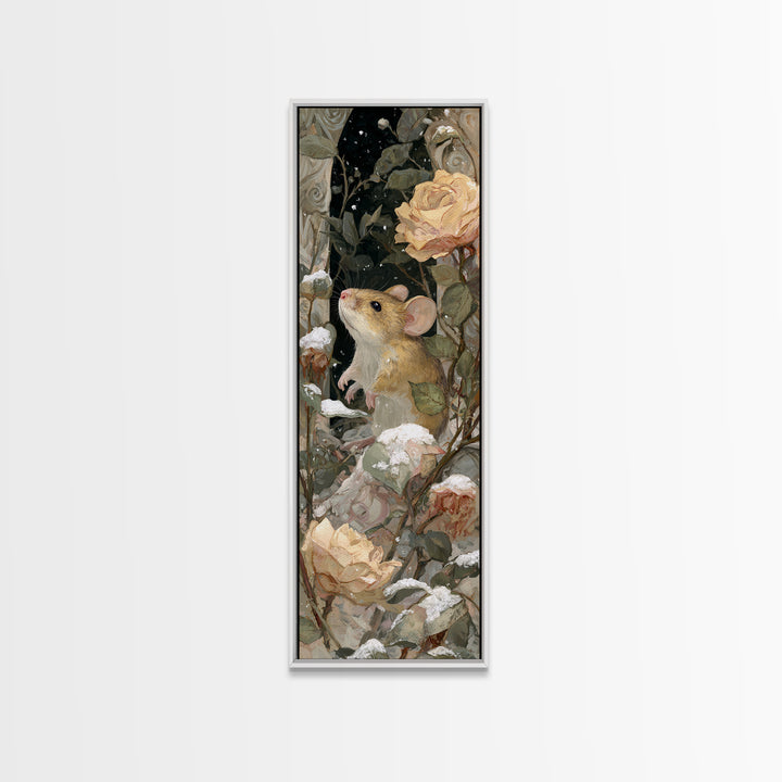 Mouse Ballerina in a Rose Garden Framed Canvas Print, Whimsical Art, Abstract Wall Art, Living Room Decor, Watercolor Art, WHI-1x3-47