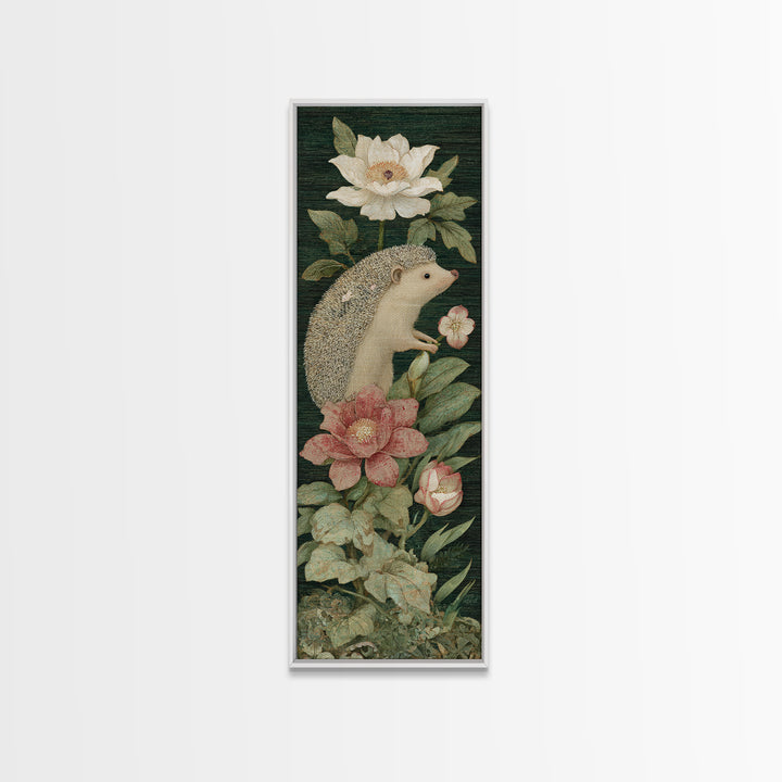 Hedgehog Carrying Wildflowers Canvas Print, Whimsical Art, Bird Art, Living Room Decor, Fine Art, Wonder, Textured Painting, WHI-1x3-51