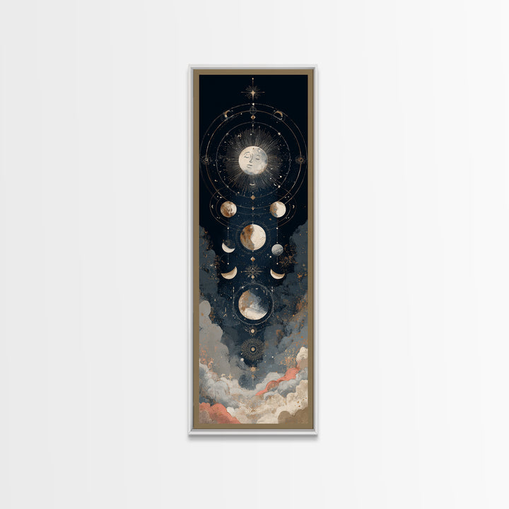 Moon with Sleeping Face and Dangling Stars Framed Canvas Print, Whimsical Art, Original Art, Living Room Decor, Oil Painting, WHI-1x3-52