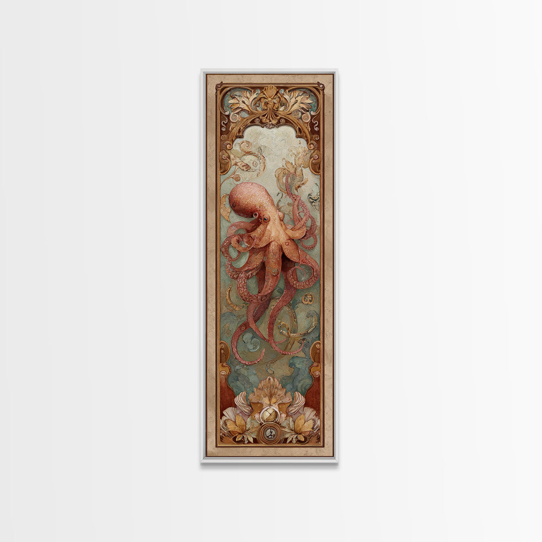 Octopus Conductor with Tiny Instruments Framed Canvas Print, Whimsical Art, Nursery Prints, Living Room Decor, Oil Painting, WHI-1x3-54