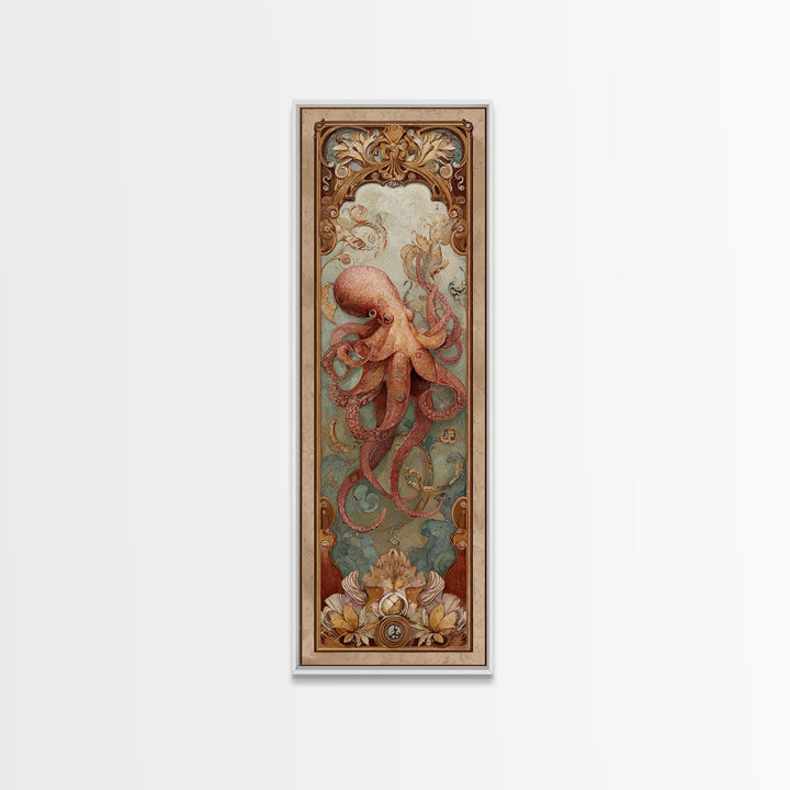 Octopus Conductor with Tiny Instruments Framed Canvas Print, Whimsical Art, Nursery Prints, Living Room Decor, Oil Painting, WHI-1x3-54