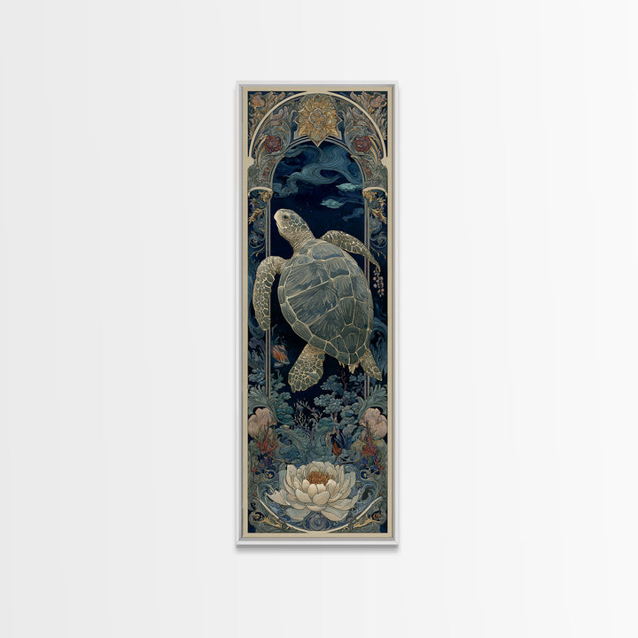 Turtle with Garden Growing on Shell Framed Canvas Print, Whimsical Art, Watercolor Art, Living Room Decor, Fine Art, Wonder, WHI-1x3-58