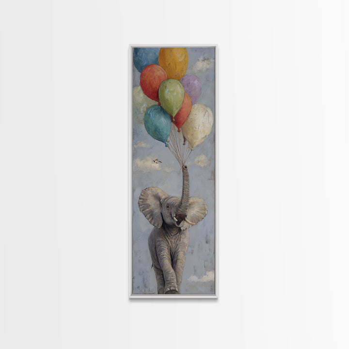 Elephant Holding Balloons Canvas Print, Whimsical Art, Nursery Prints, Living Room Decor, Oil Painting, Wonder, WHI-1x3-63