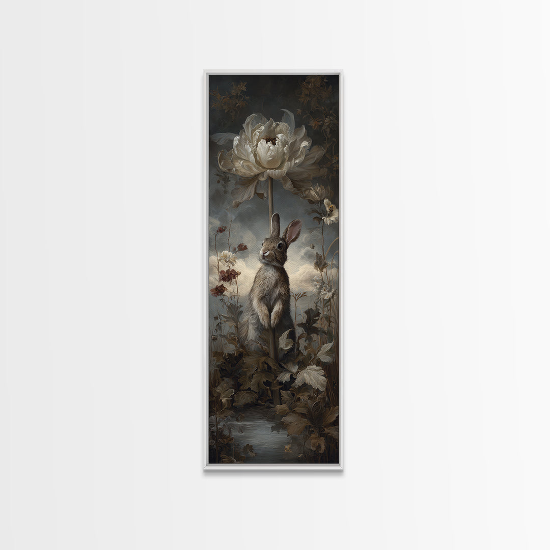 Rabbit Reading Beneath a Giant Flower Canvas Print, Whimsical Art, Digital Art, Living Room Decor, Watercolor Art, Wonder, WHI-1x3-65