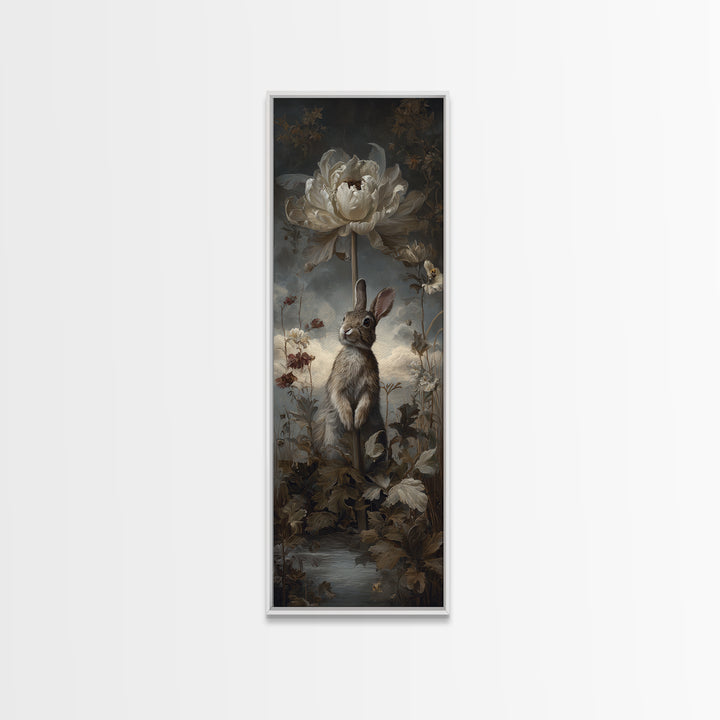 Rabbit Reading Beneath a Giant Flower Canvas Print, Whimsical Art, Digital Art, Living Room Decor, Watercolor Art, Wonder, WHI-1x3-65